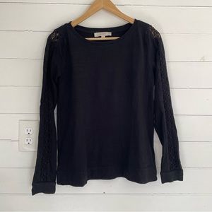 Loft Black Crochet Sleeve Long Sleeve Top